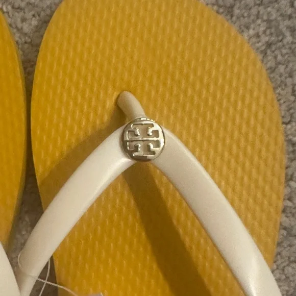 Tory Burch Mustard and Cream Flip Flops - Picture 4 of 5